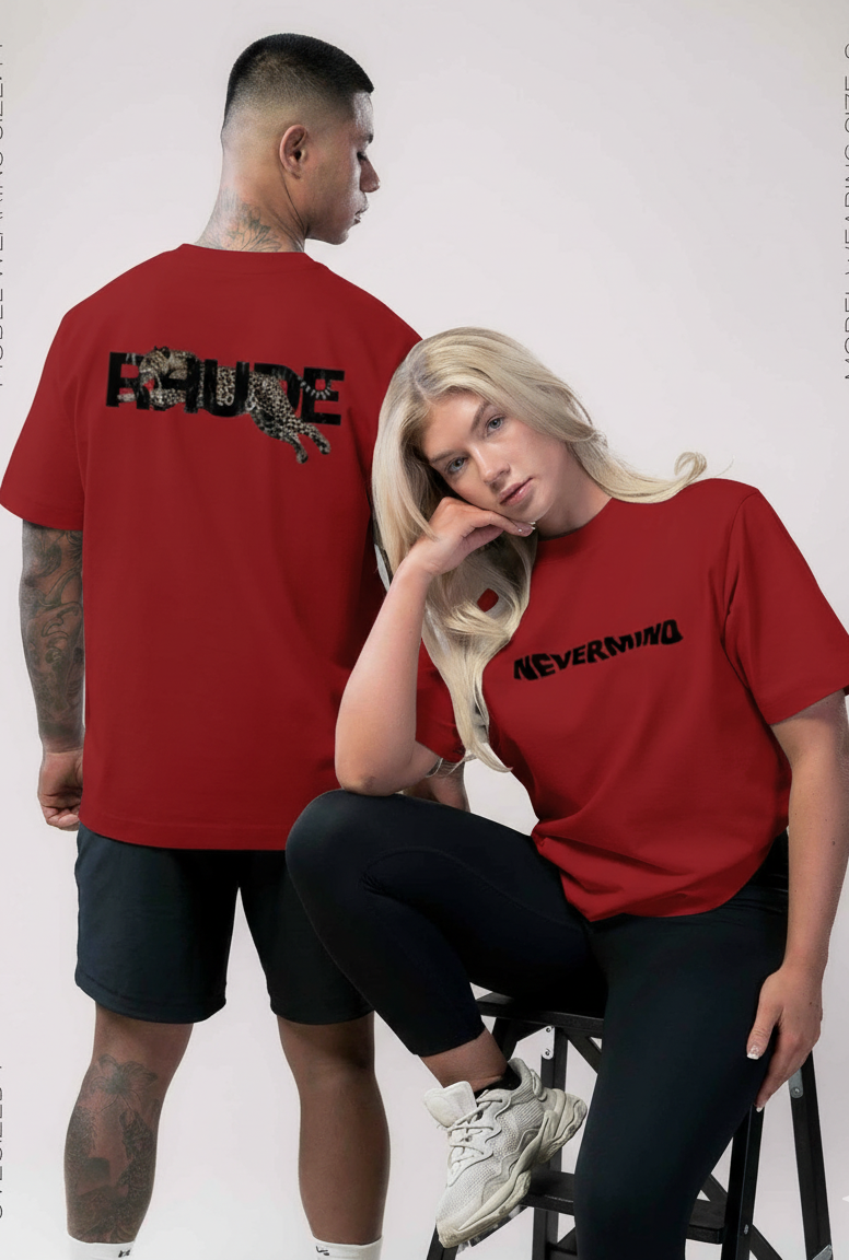 Oversized "Nevermind" Wavy Graphic T-Shirt